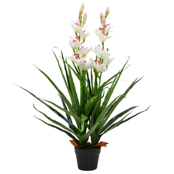 Berkfield Artificial Cymbidium Orchid Plant with Pot 100 cm Green