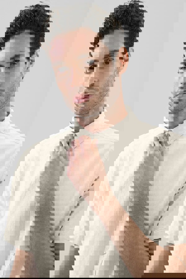 ENORSIA Solid Linen Blend Short Sleeve Shirt