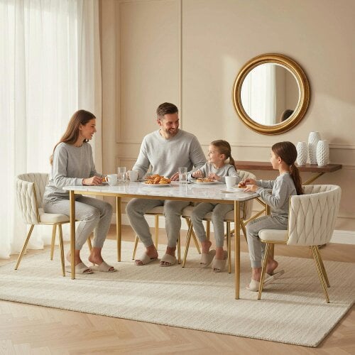 Wyld Haus Sosura Set Of 2 Cream Velvet Upholstered Dining Chairs With Woven Back And Armrests