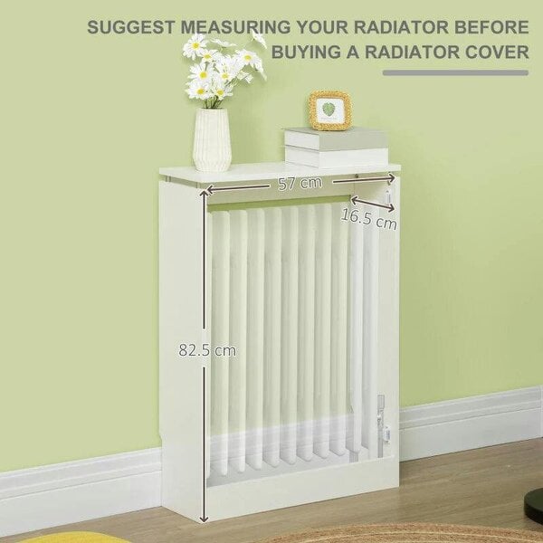 Bobobiy Radiator Cover Vertical Slatted Grille Heater Cover Top Shelf MDF Steel for Heat Circulation 60 x 18 x 84 cm White