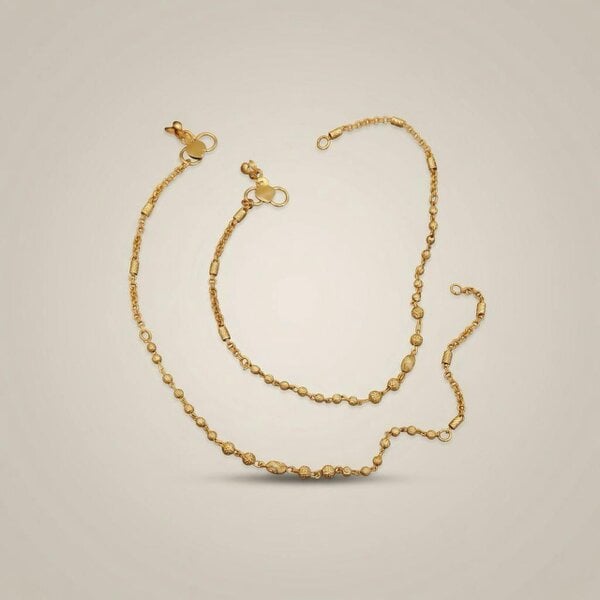 The Colourful Aura Golden Brass Rounds Beaded Minimalist Boho Slim Foot Indian Payal Anklet