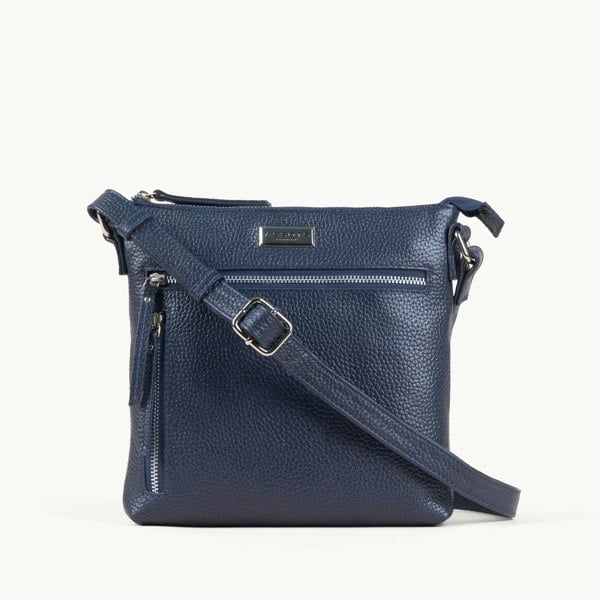 Assots London 'RUE' Navy Pebble Grain Real Leather Crossbody Bag