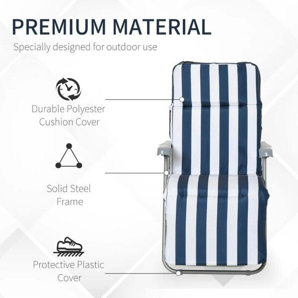 Bobobiy 2Pc Folding Sun Loungers Set-Blue/White