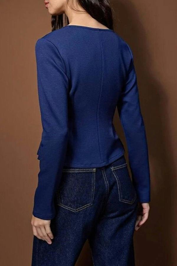 WOVCOR V-Neck Zip-Up Knitted Blouse