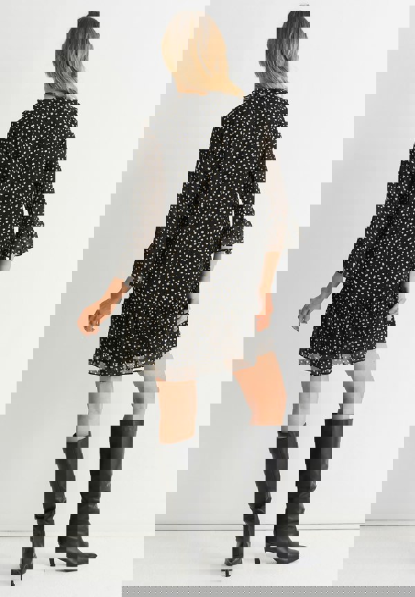 Gini London Black Animal Spot Shirt Mini Dress