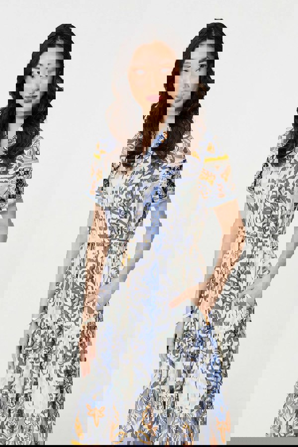 Grey | Patchwork Print Short Sleeve Midi Dress
