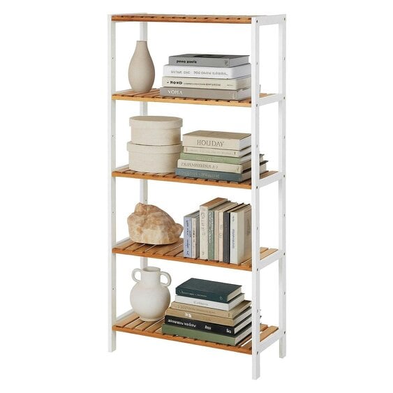 Neo White 5 Tier Bamboo Storage Shelf Shelves Rack Adjustable Multi-Purpose Rack Shoes Plants Bathroom Kitchen Hallway Room Organiser Unit