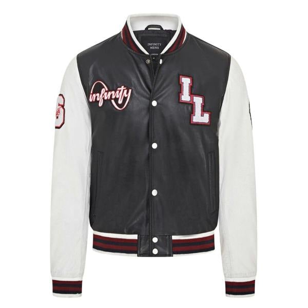 Infinity Leather Mens Baseball Leather Letterman Bomber Jacket - Ashwood