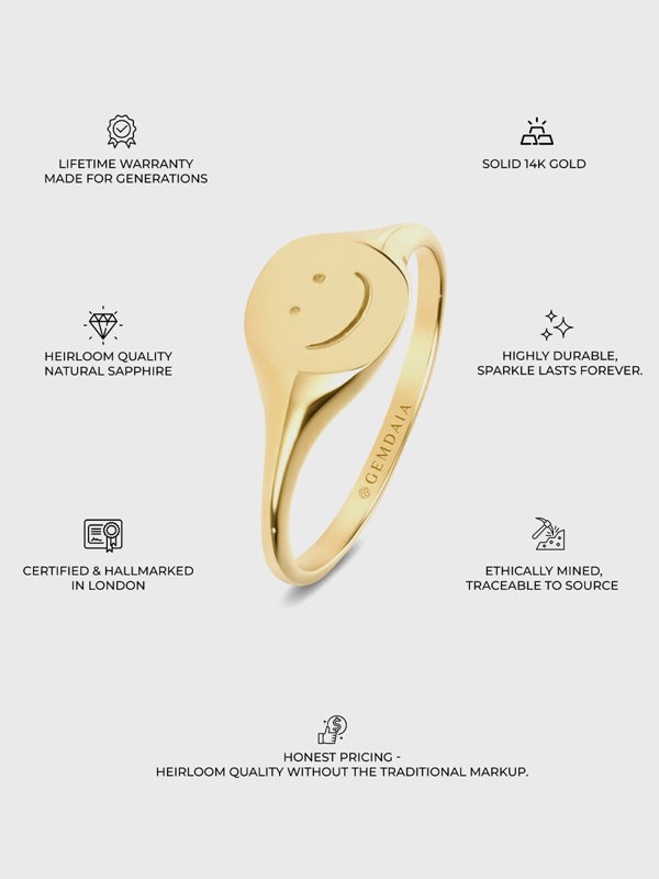 Gemdaia Smiley Signet Ring