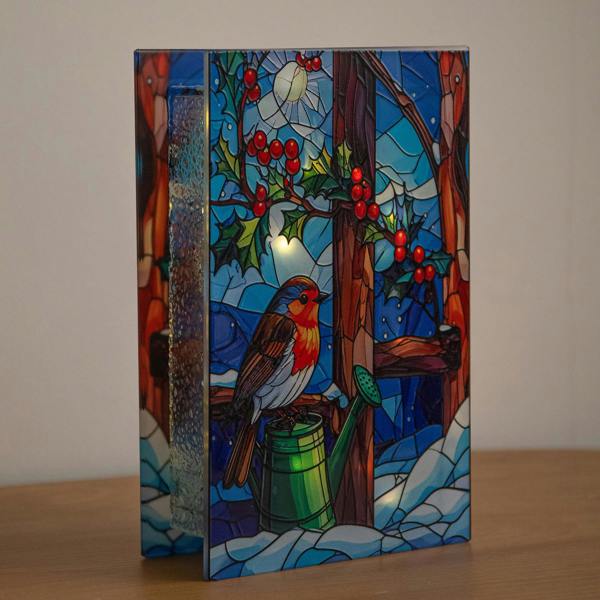 Samuel Alexander 21 x 13cm Light Up Robin Stained Glass Christmas Decoration