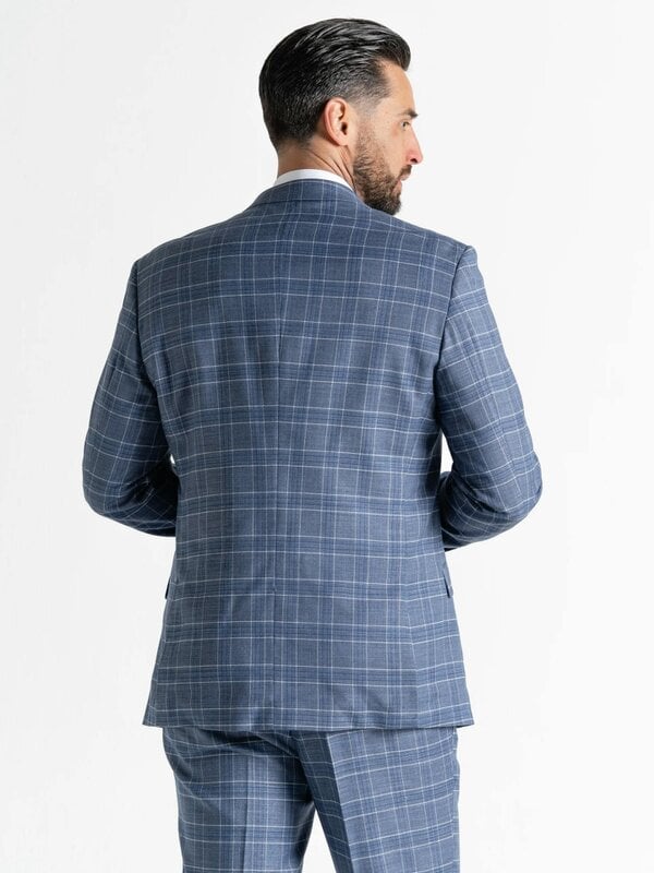 V2 Classic Kensignton Three Piece Suit - Light Blue with White and Blue Checks