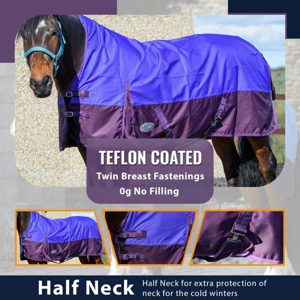 eQuitack 600D Outdoor Winter Lightweight Waterproof Horse Turnout Rug 0g No Fill Half Neck Nylon Lined Double Buckle Purple/Plum