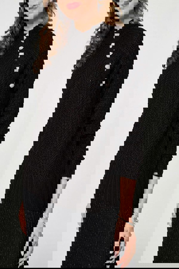 Black | Textured Knit Button Detail Jumper
