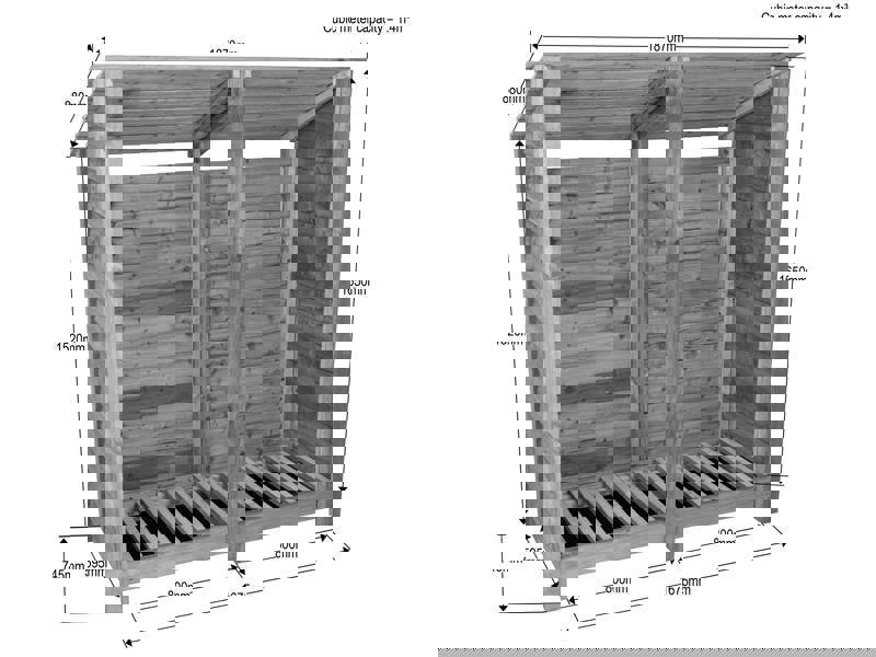 Arbor Garden Solutions Wooden Log Store (Roof Sloping Back) W-187cm, H-126cm or 180cm, D-88cm - Brown Finish