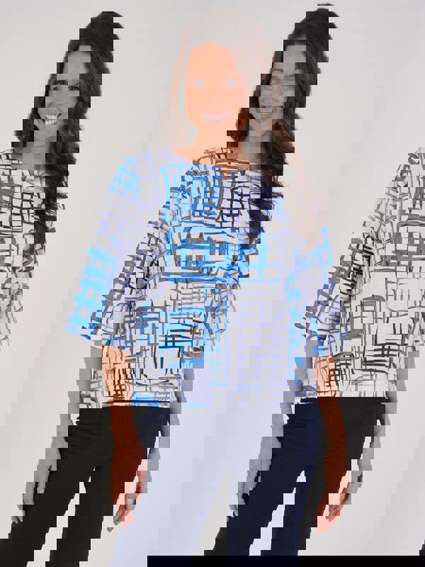 VIZ-A-VIZ Abstract Grid Print Top