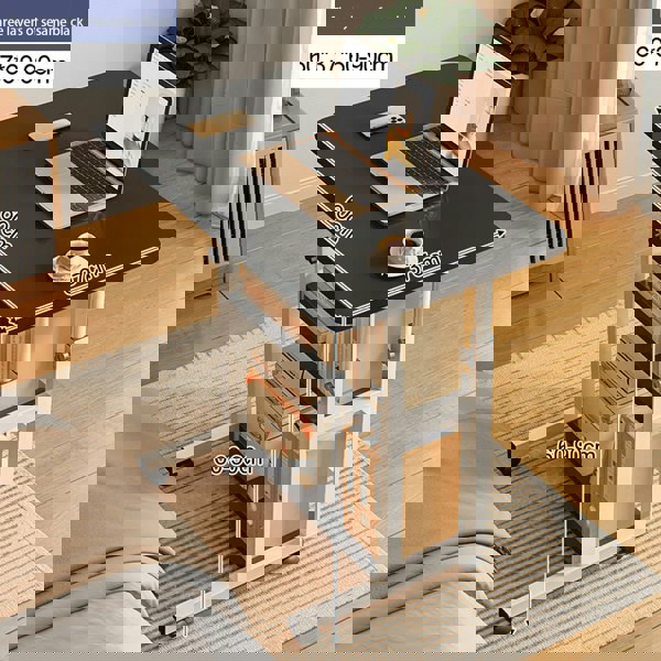 Living and Home 3-tier Height Adjustable Mobile Table Overbed Desk with Shelves Wheels