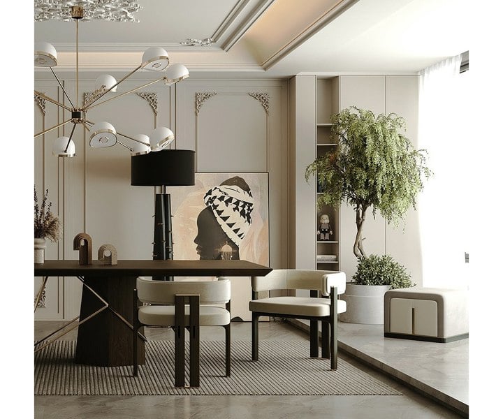 Designer Karl dining chair with opulent brass accents for upscale interiors.