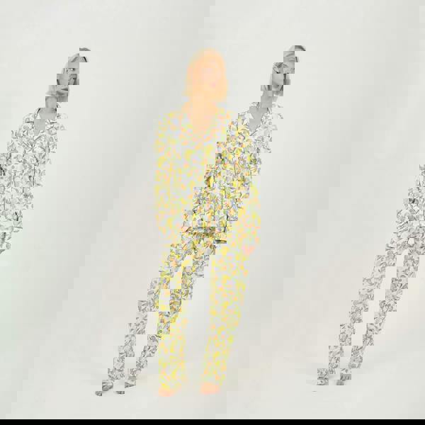 Brave Soul Yellow Printed Long Sleeve Button Down Pyjama Set - Yellow Image 1