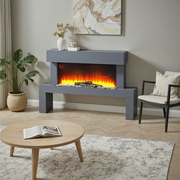 Dark Grey Freestanding Electric Fireplace with Stand Living and Home 