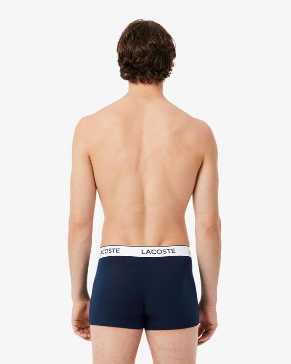 Lacoste 3 - Pack Contrast Stripe Stretch Cotton Mens Trunks - Navy Blue 166 | CHO | Designer Mens Underwear