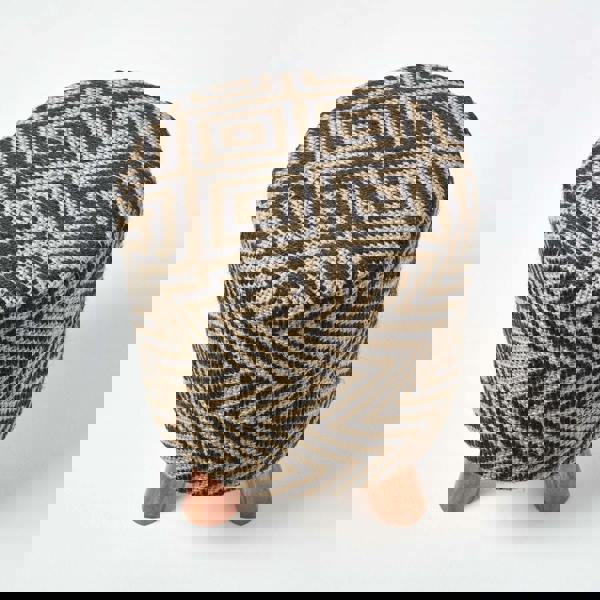 HOMESCAPES Black & Natural Diamond Pattern Jute Footstool