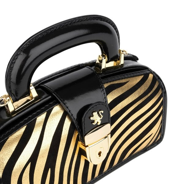 Embassy London Gazelle Mini - Black & Gold Stripes - Women’s mini leather top handle & crossbody bag