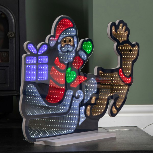 Samuel Alexander 60cm Light up Santa in Sleigh with Present Christmas Infinity Mirror with Multi-Coloured LEDs