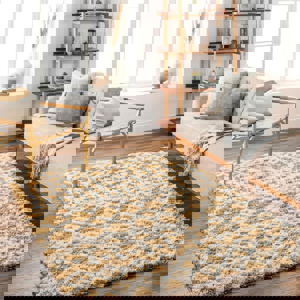 Livabliss Urban Shag-Geometric Camel Ivory Soft Plush Pile Rug