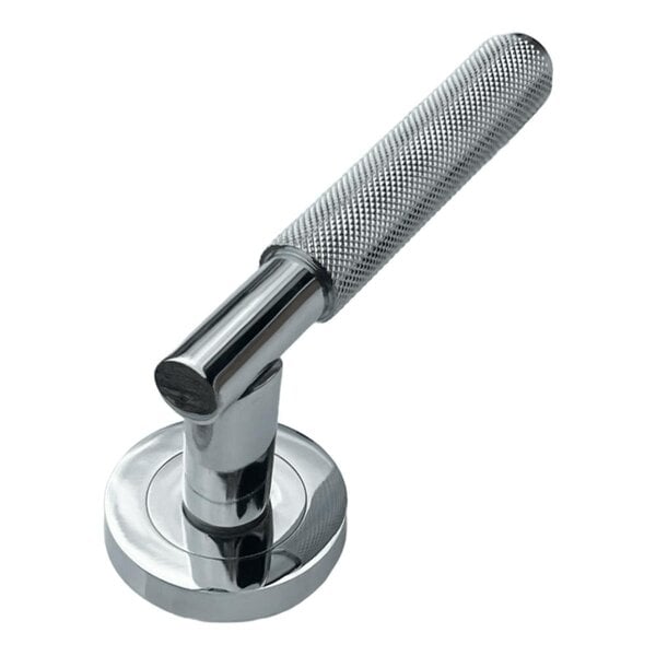 EDH Door Hardware Polished Chrome Knurled Door Handles on Round Rose – Handle Sets