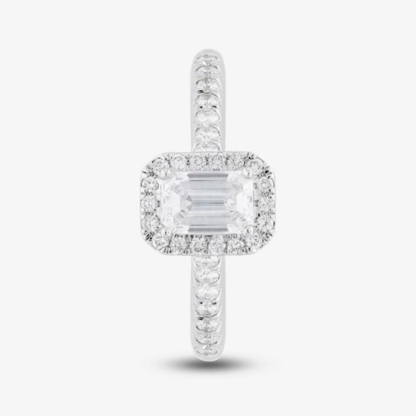 T. H. Baker 9ct White Gold Certified Lab Grown 0.75ct Emerald & Brilliant Cut Diamond Shoulder Set Halo Ring LGR15213-100E (WG)