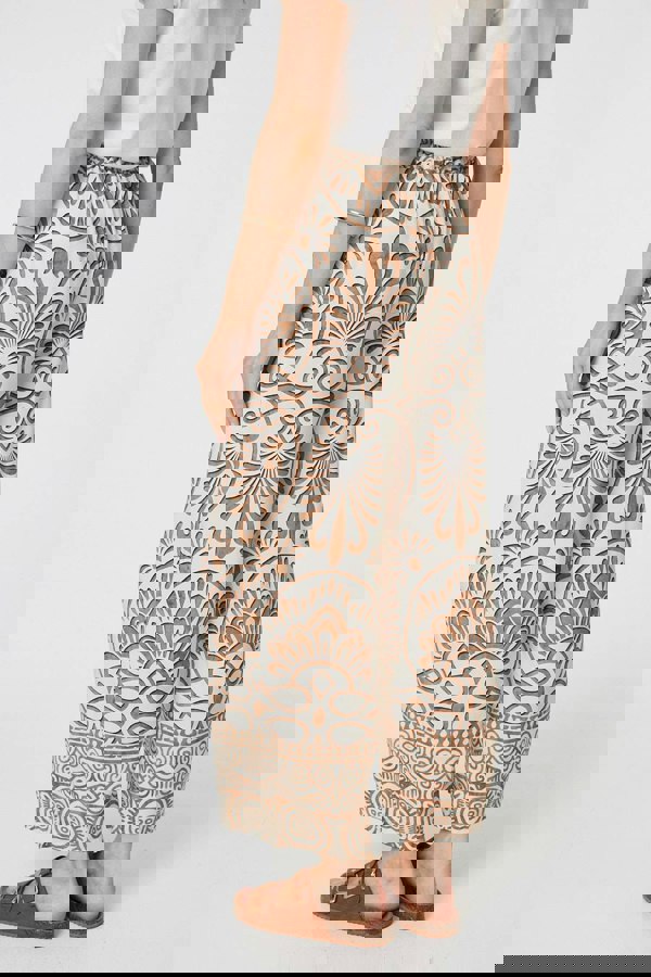 Beige | Printed High Waist Wide Leg Trousers