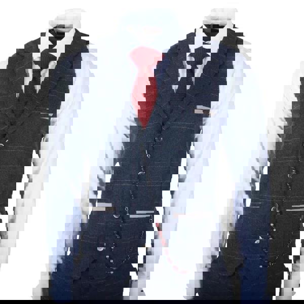 TruClothing TP-32 - Men's Navy Blue 3 Piece Wool Blend Tweed Suit