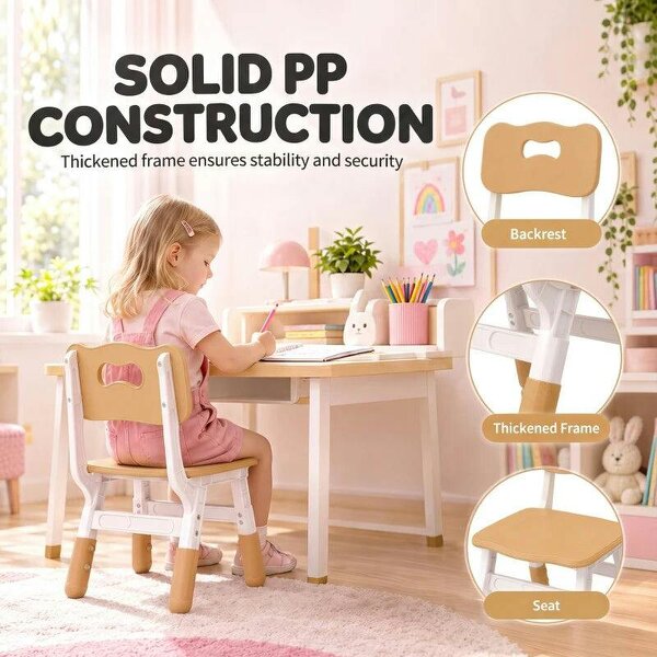 2 PCS Kids Desk Chairs, 3 Level Height Adjustable Children's Chairs with Backrest for 1.5-8 Years, Max Load 50KG, Brown