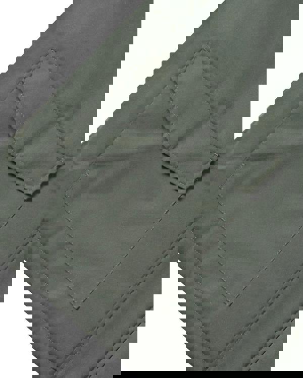 Lambretta Mens Padded Hooded Classic Badge Jacket Coat, close-up of the olive green fabric and front pocket with flap.