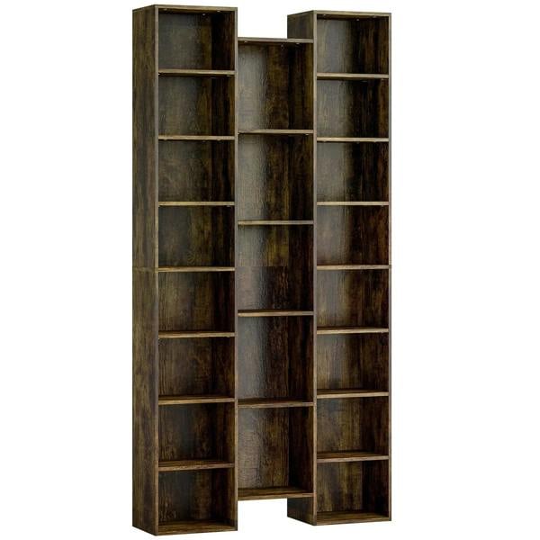 21-compartment rustic brown wooden bookshelf with open cubby shelves