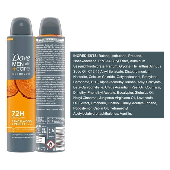 Dove Men+Care Sandalwood Vanilla Body, Face &Hair Wash & Anti-Perspirant Bundle