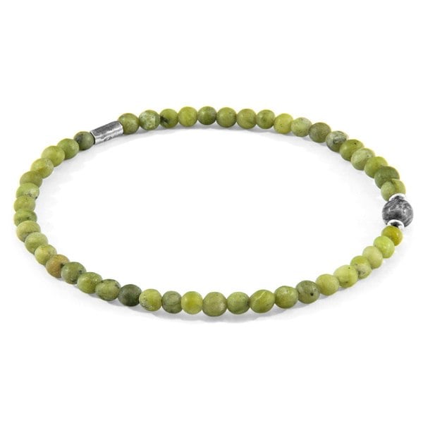 Anchor & Crew Green Jade and Grey Jasper Walter Silver and Stone SKINNY Bracelet