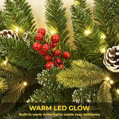 2m Green Pre-Lit Christmas Garland with Warm White LEDs, Berries, Pine Cones and Frosted Tips image 4