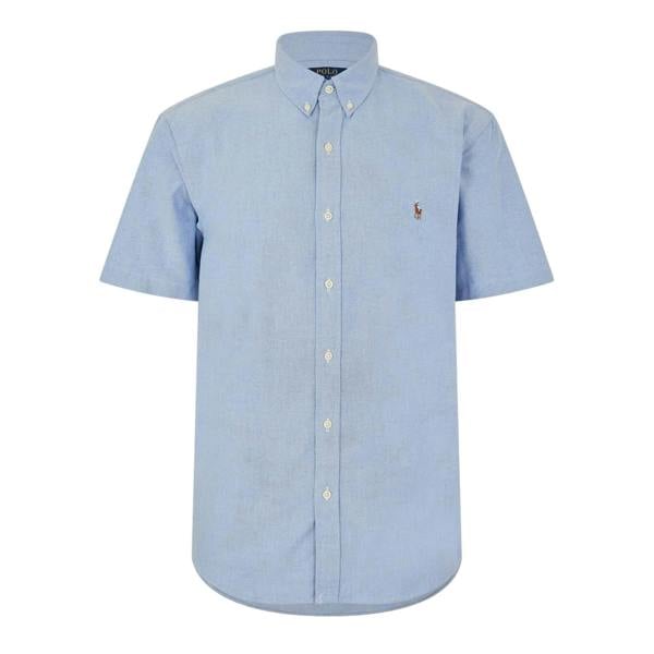 Ralph Lauren Mens Logo Oxford Short-Sleeved Shirt - Blue - 