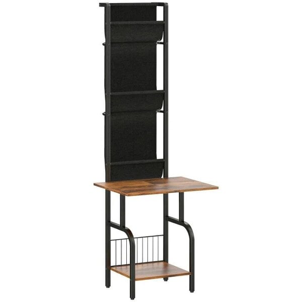 Bobobiy Vinyl Record Player Stand Record Storage with Player Stand Oxford Fabric Pockets Bottom Shelf Rustic Brown and Black