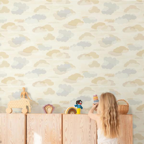Grandeco Figari Fluffy Clouds Nursery Textured Wallpaper, Neutral
