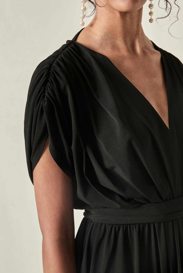 James Lakeland Draped Open-Back Midi Dress – Black