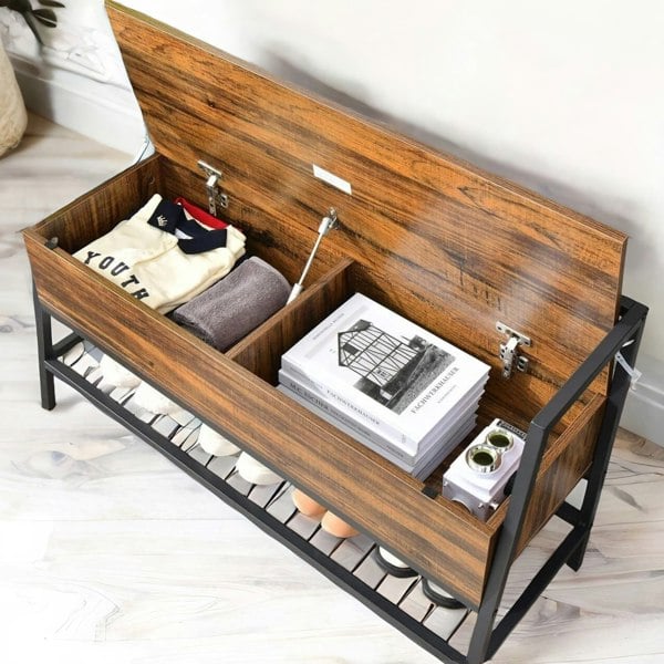 Rafaelo Mobilia Industrial Shoe Storage Bench With Seat & Hidden Storage