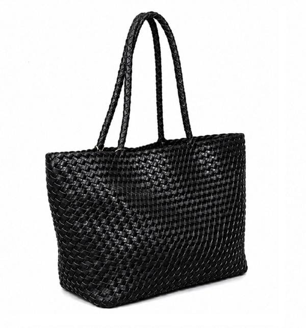 RIMINI Vegan Leather Weaving Shopping Bag 'Betty' - Black