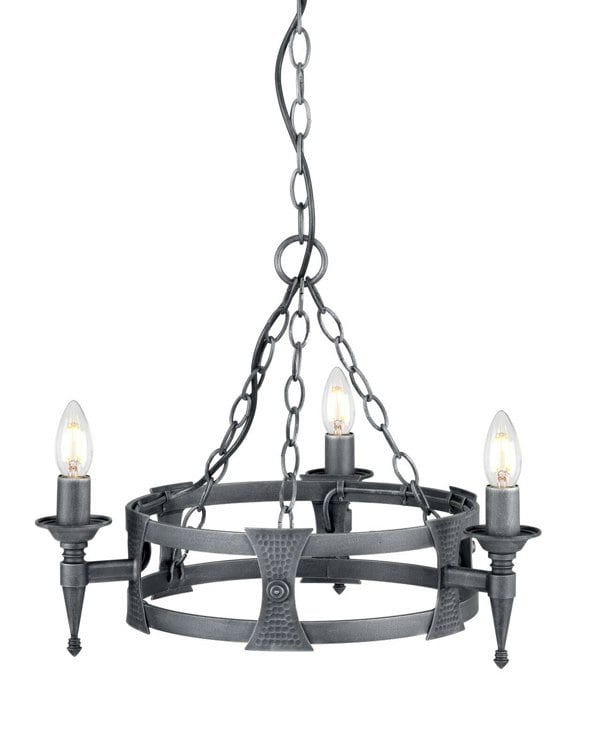 3 Bulb Chandelier Hanging Pendant LIght Black Silver LED E14 60W Bulb Loops