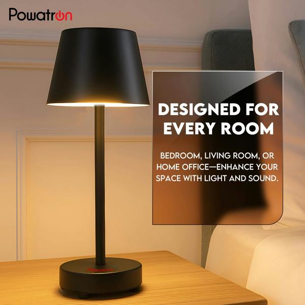 Powatron Bedside LED Lamp with Bluetooth Speaker Touch Control Night Lamp for Bedroom with Adjustable Brightness & 3 Light Modes