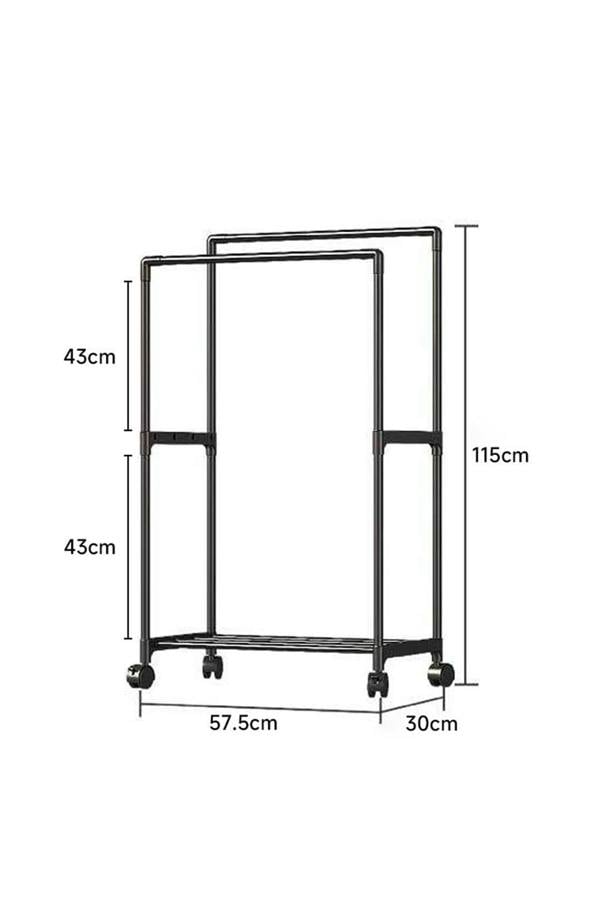 Living and Home 2 Rod Metal Clothes Rack Garment Rack on Wheels with Shoes Rack 57.5 x 115 CM