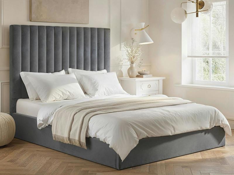 Flair Everley Ottoman Bed Grey Velvet