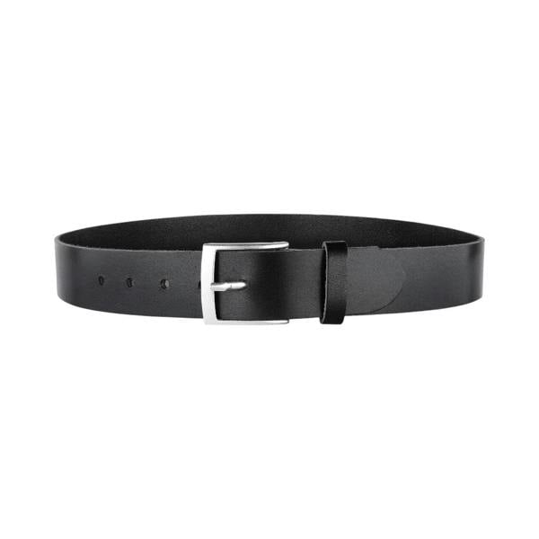 Black belt with a silver buckle on a white background