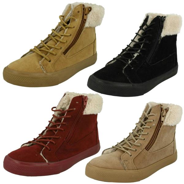 Spot On Girls Spot On Casual Suedette Ankle Boots with Faux Fur Lining